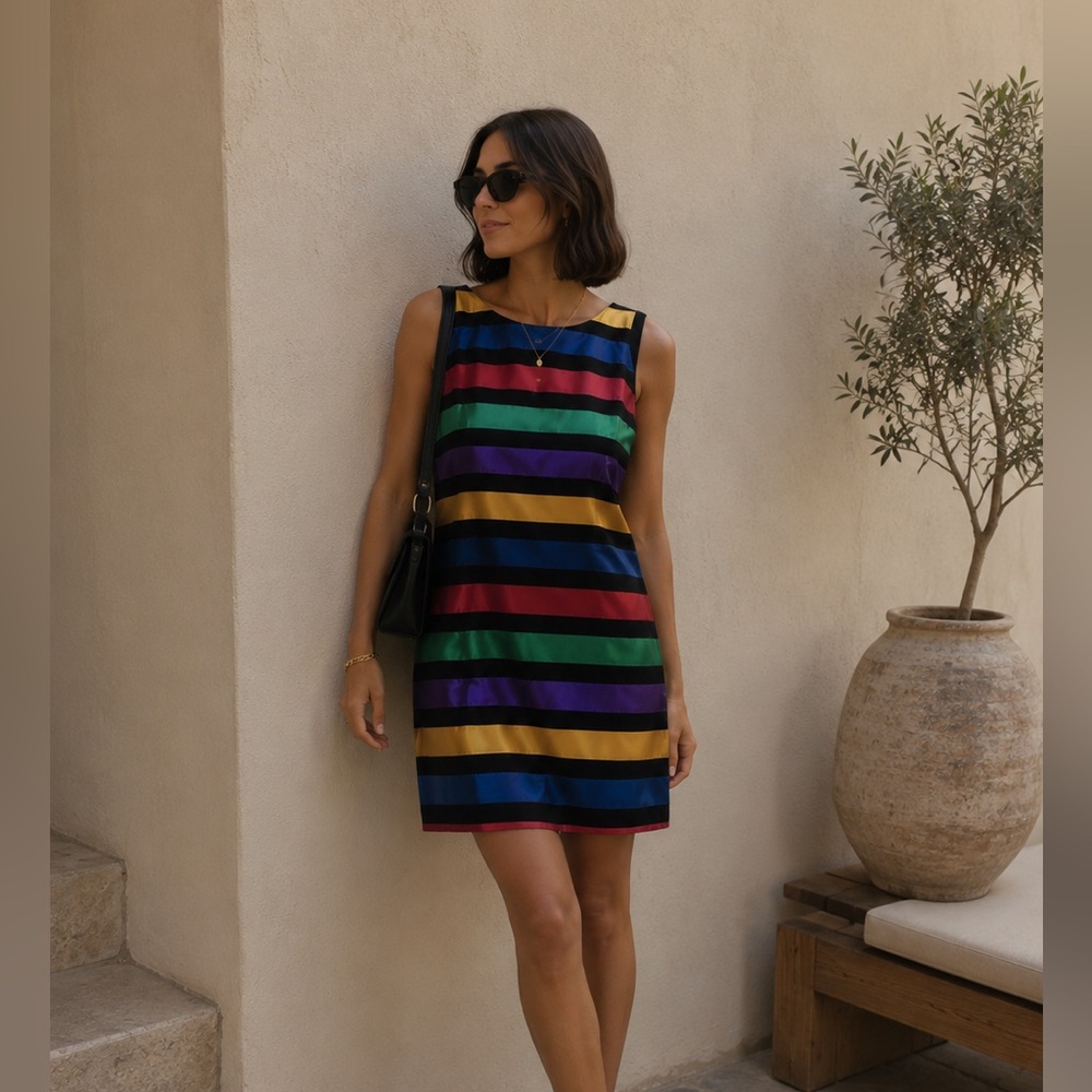 Maggy London Sleeveless Multicolor Stripped Dress